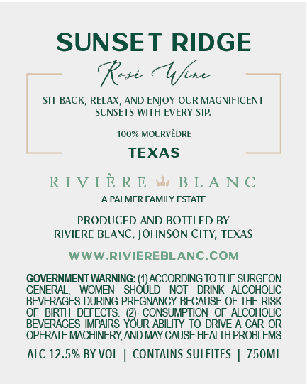 TABC label artwork for Riviere Blanc Sunset Ridge Rose