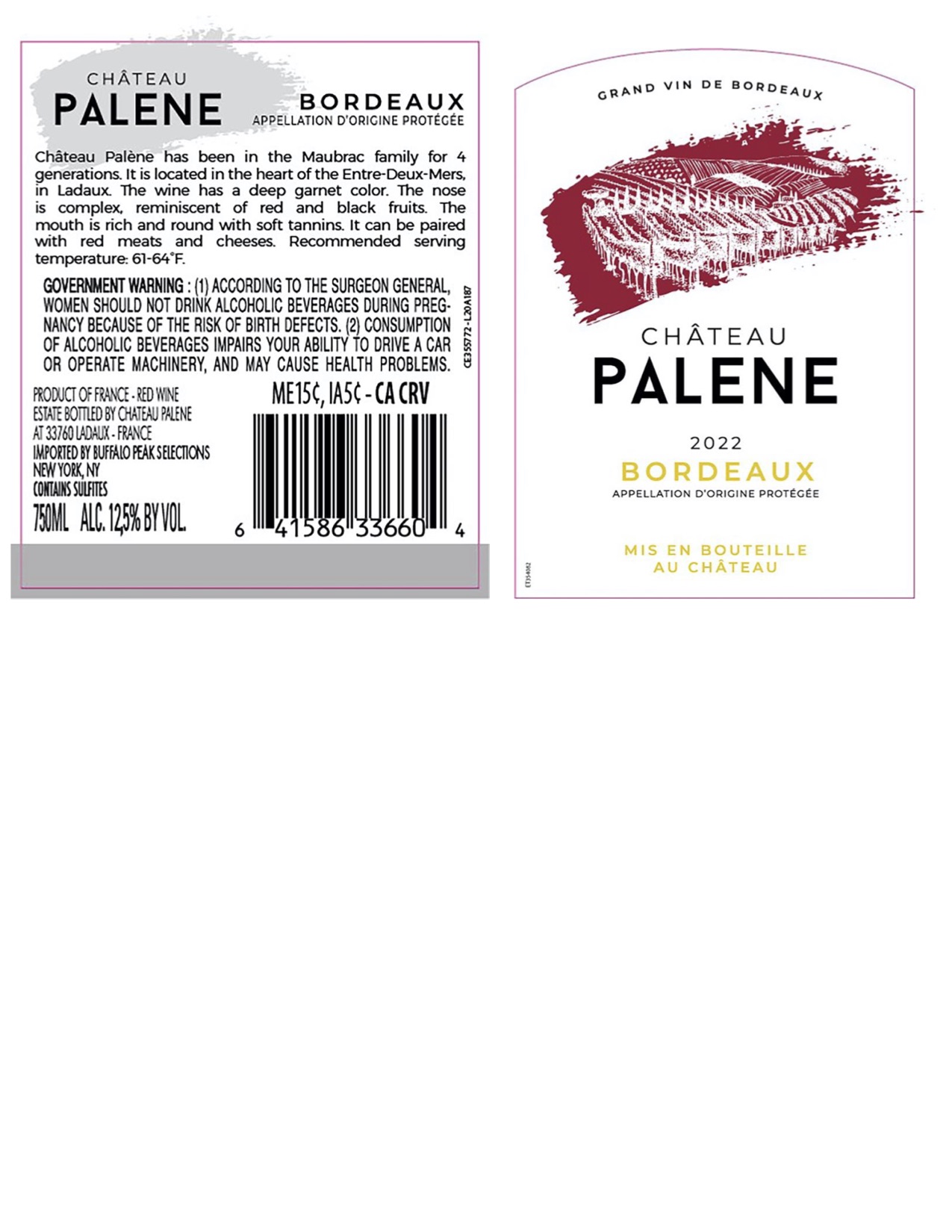 TABC label artwork for Chateau Palene Bordeaux Rouge