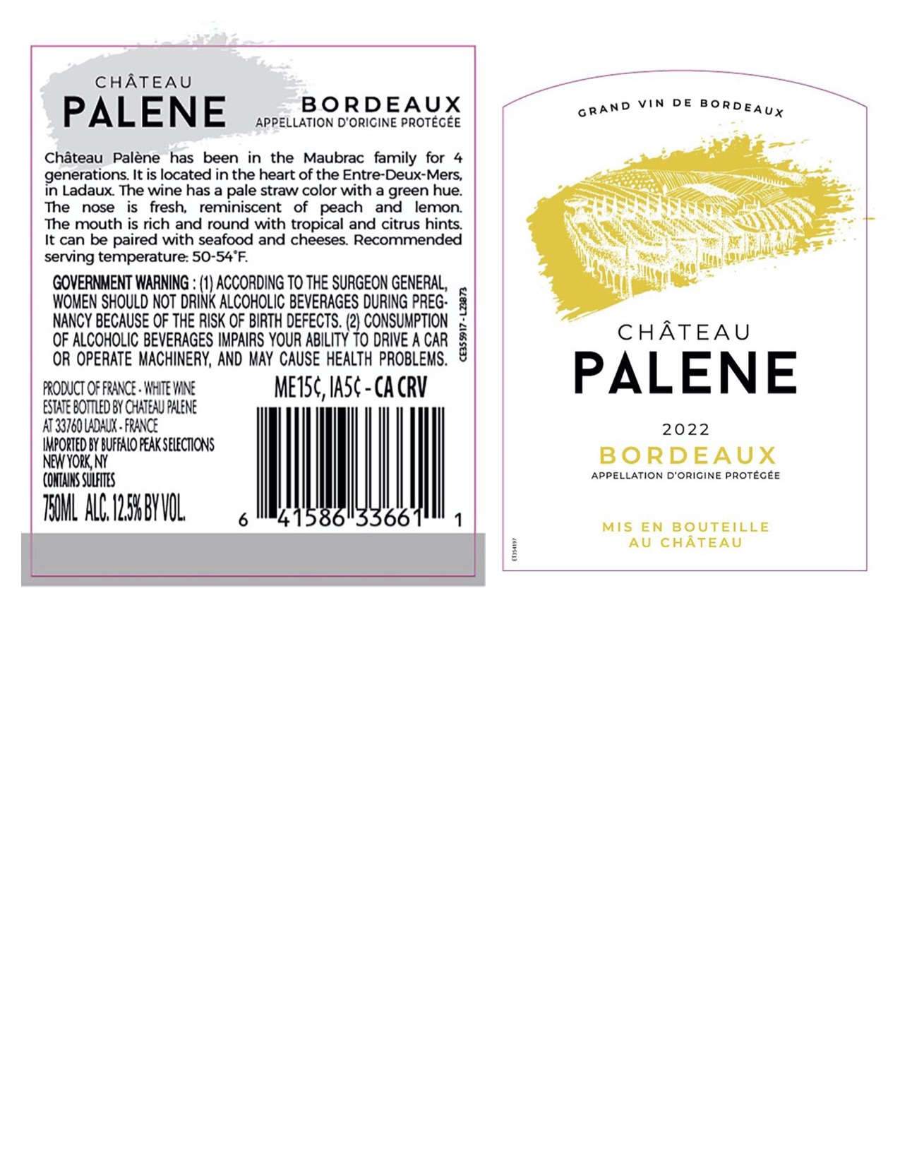TABC label artwork for Chateau Palene White Bordeaux