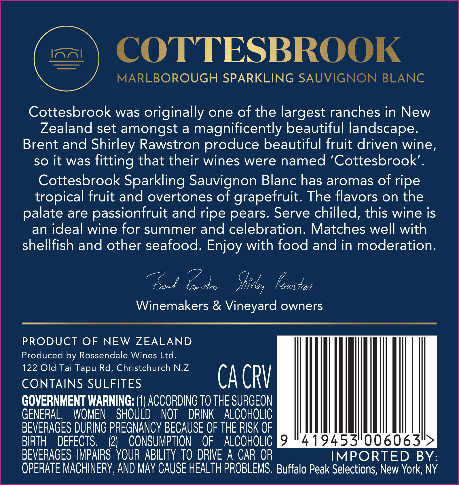 TABC label artwork for Cottesbrook Sauvignon Blanc Sparkling Wine