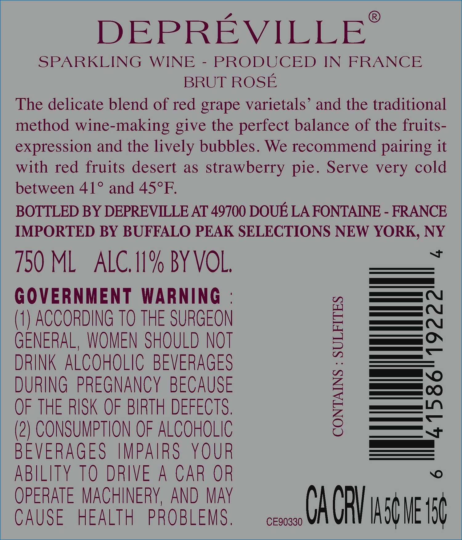 TABC label artwork for Depreville Rose Sparkling Wine