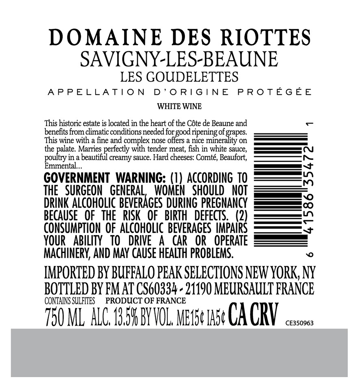 TABC label artwork for Domaine des Riottes Savigny les Beaune "les Goudelettes"