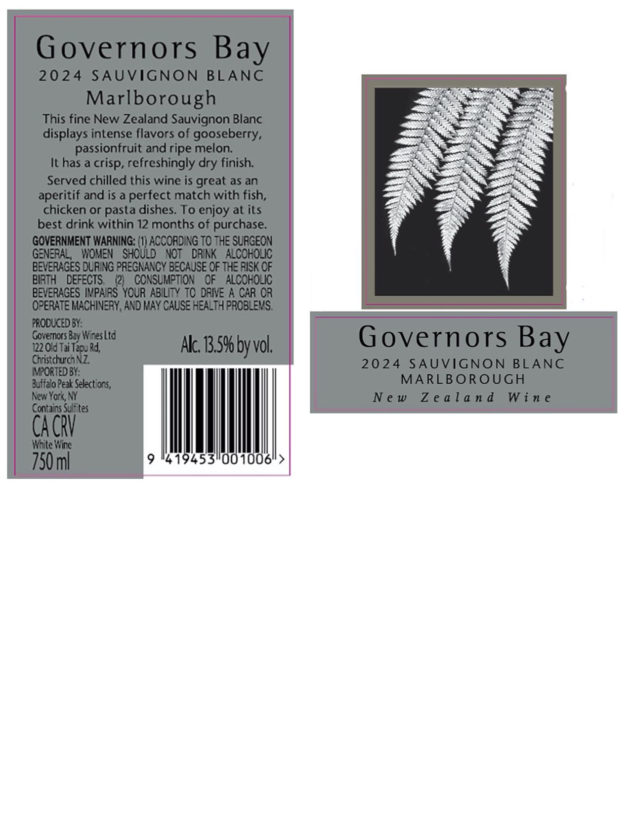 TABC label artwork for Governors Bay Sauvignon Blanc