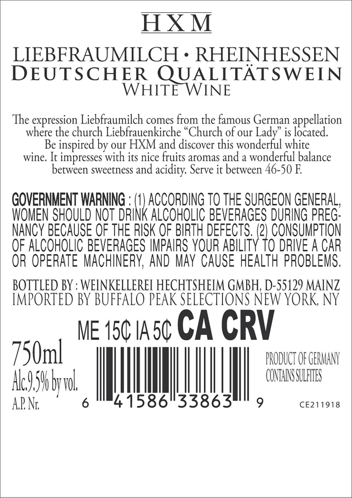 TABC label artwork for HXM Liebfraumilch
