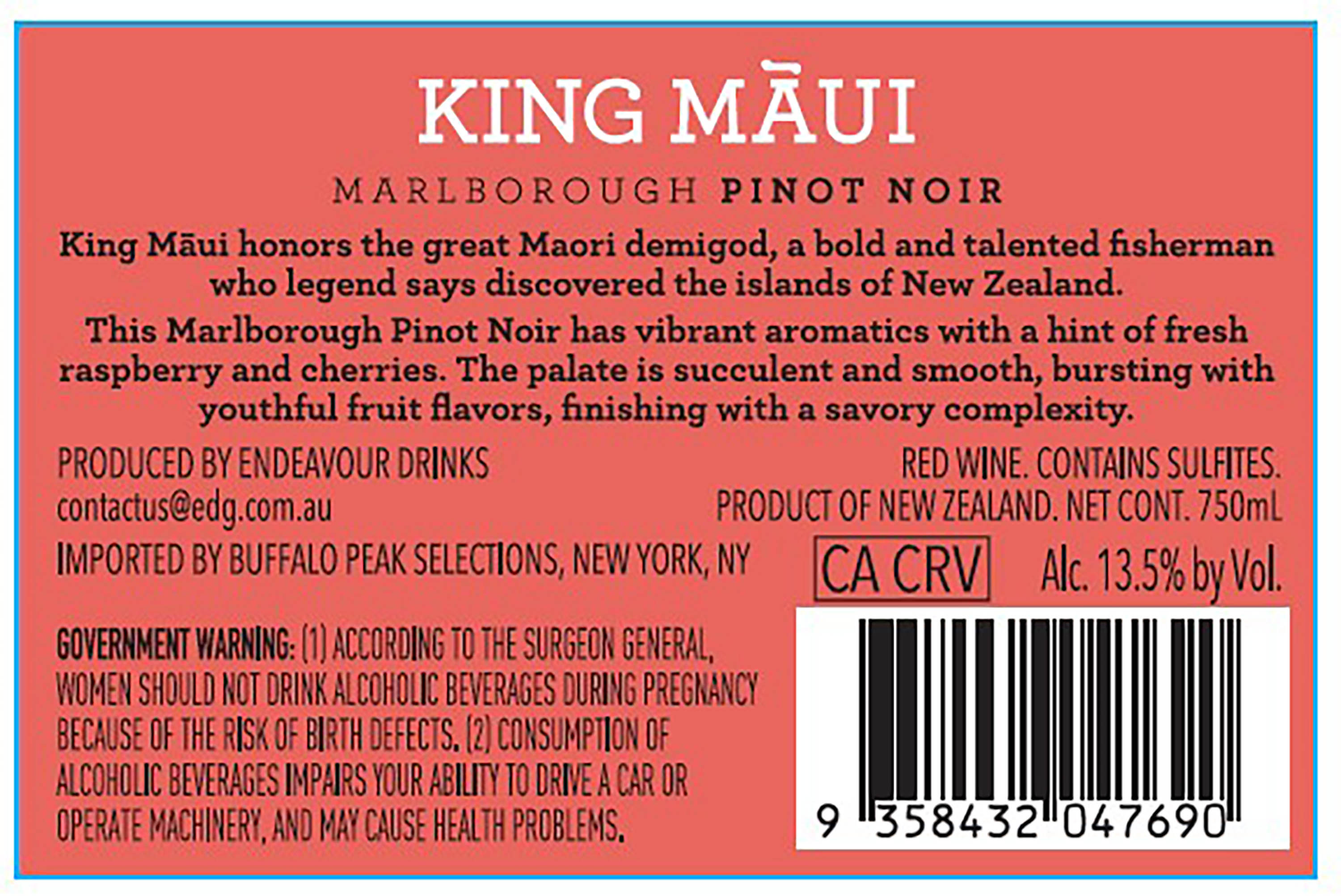 TABC label artwork for King Maui Marlborough Pinot Noir