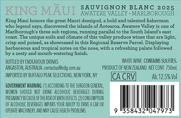 TABC label artwork for King Maui Awatere Valley Marlborough Sauvignon Blanc