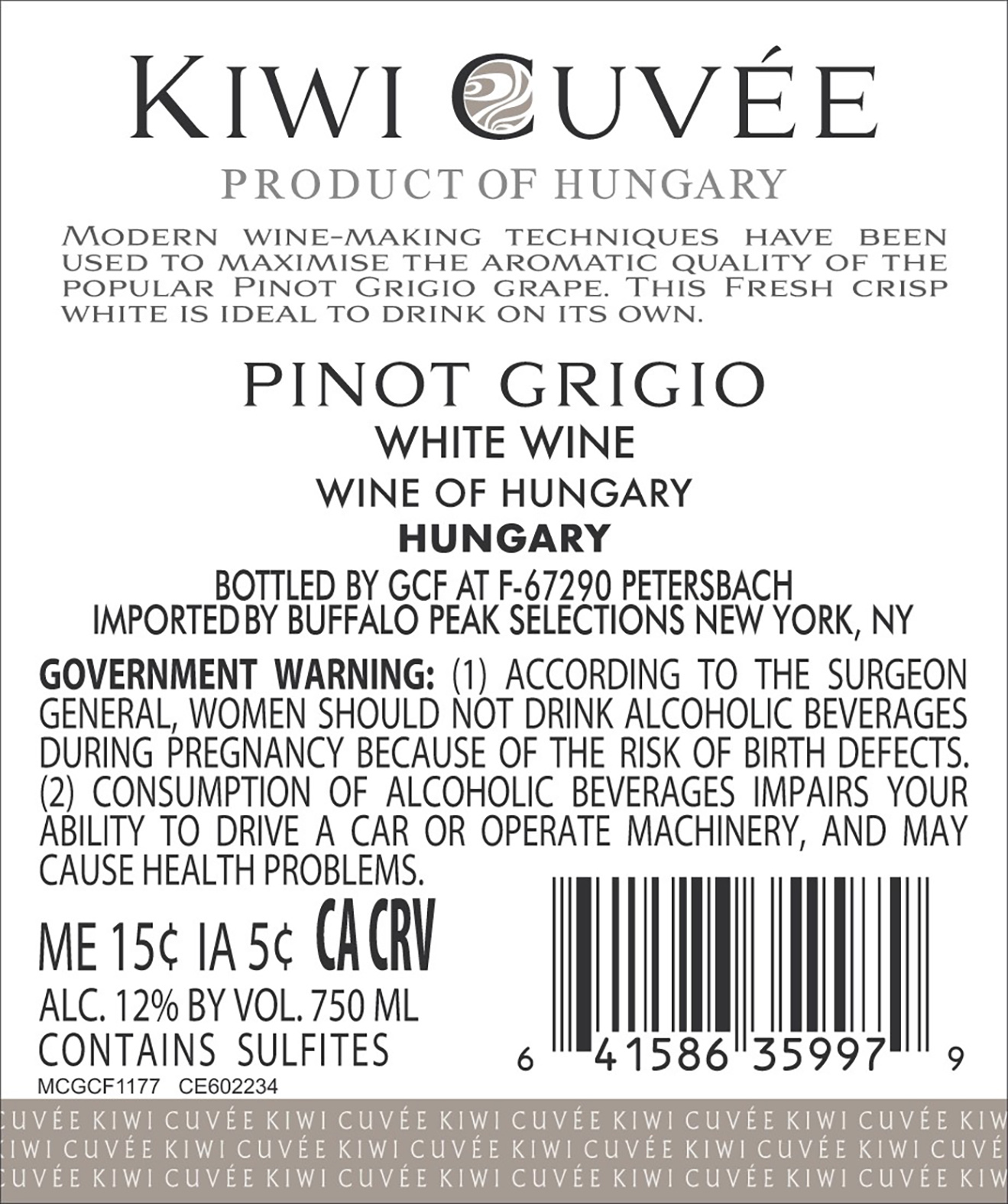 TABC label artwork for Kiwi Cuvee Pinot Grigio