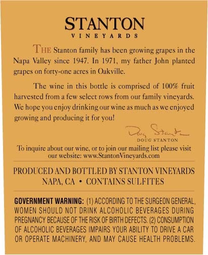 TABC label artwork for STANTON VINEYARDS CABERNET SAUVIGNON