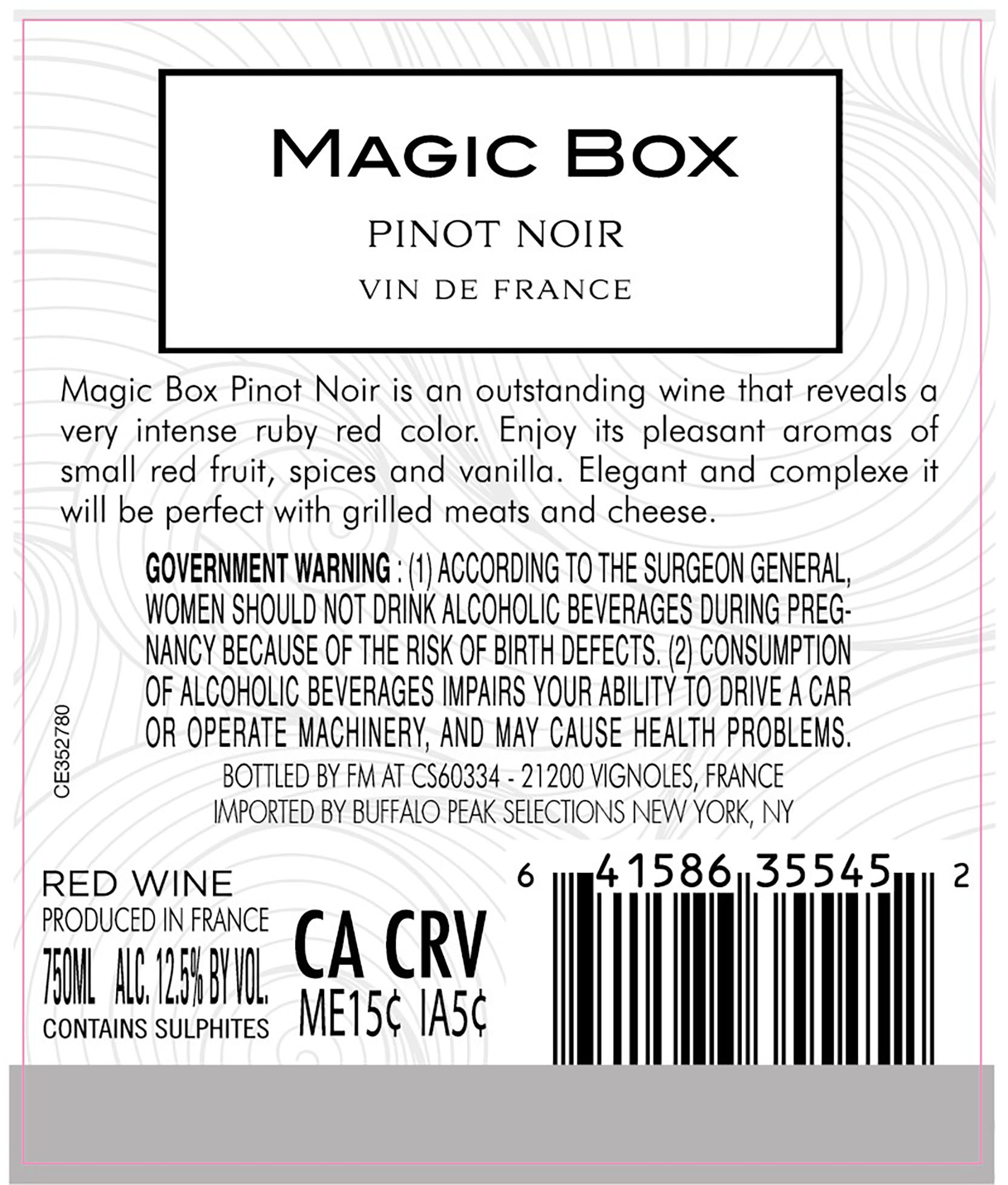 TABC label artwork for Magic Box Pinot Noir (750ml)