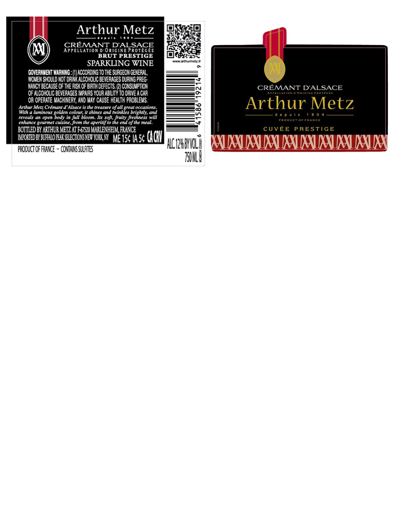 TABC label artwork for Arthur Metz Cremant d'Alsace Brut Sparkling Wine