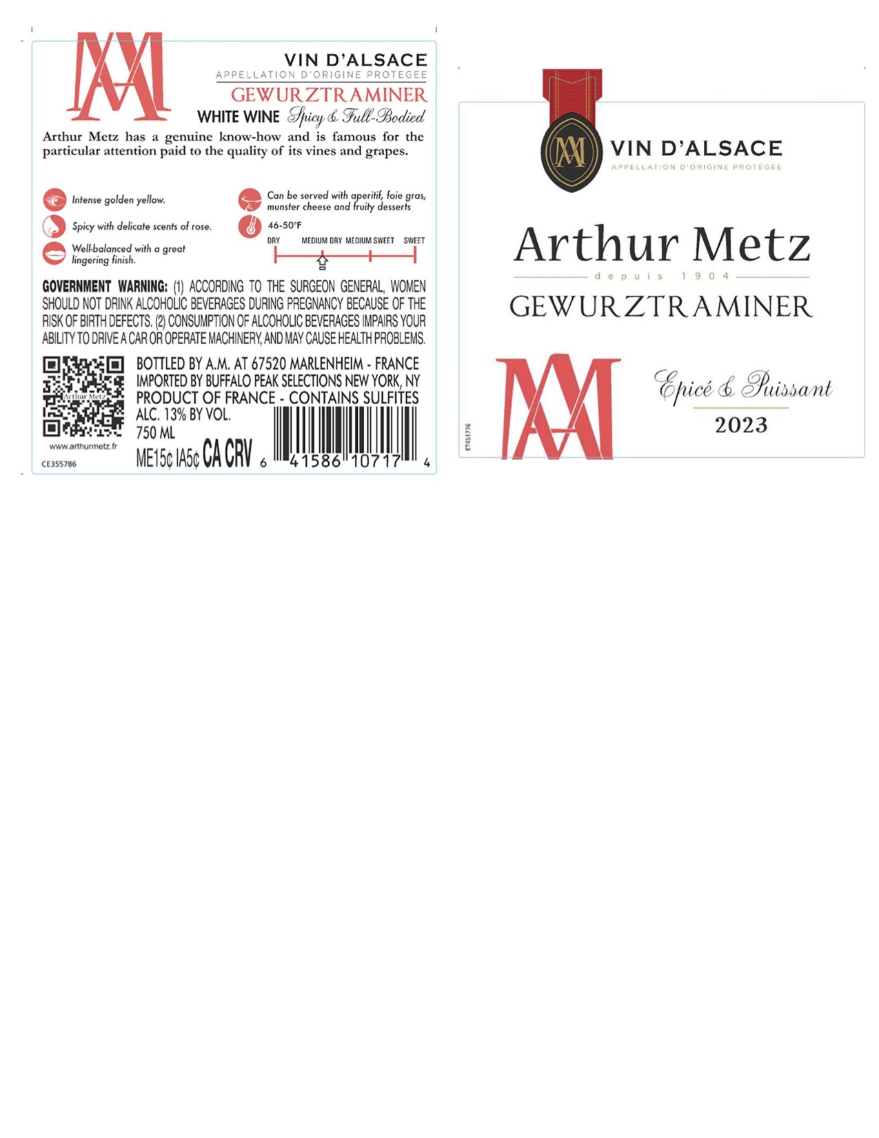 TABC label artwork for Arthur Metz Gewurztraminer