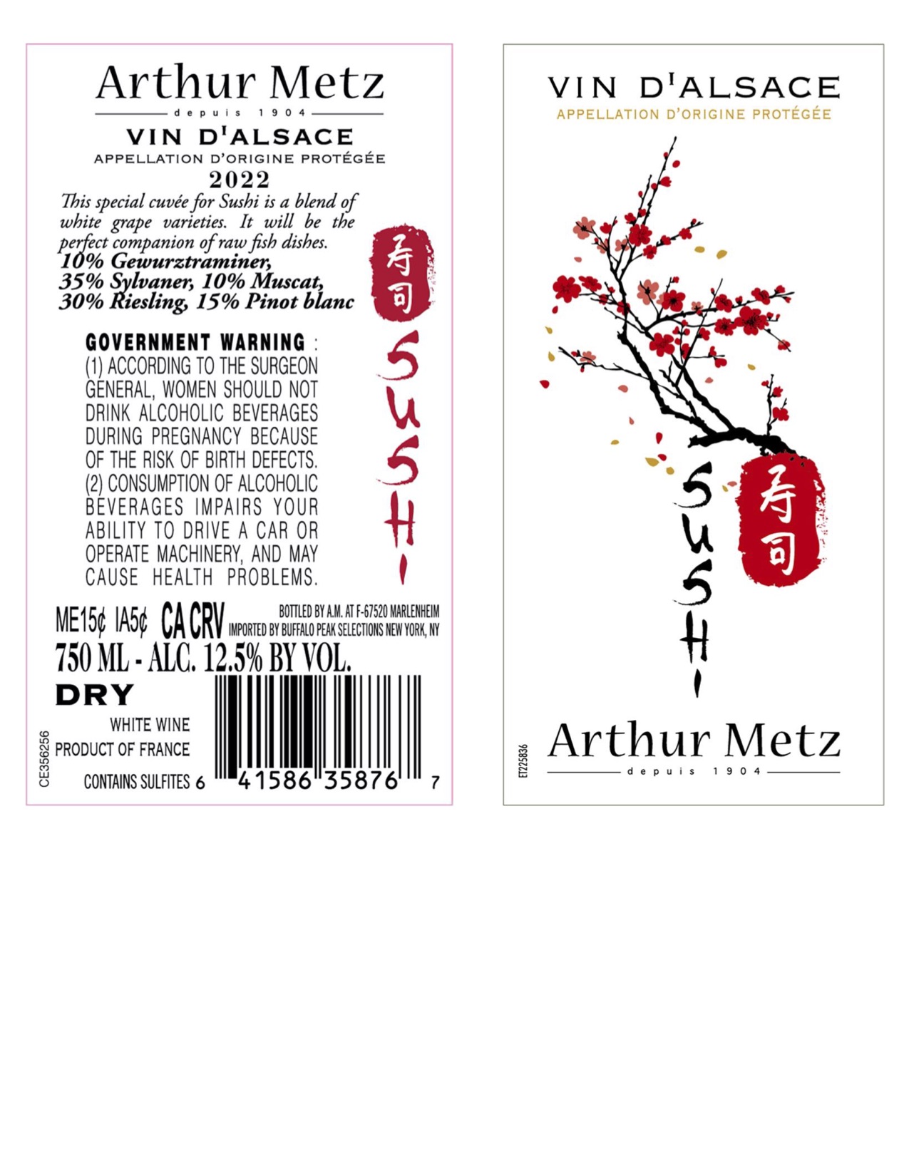 TABC label artwork for Arthur Metz Sushi Alsace Blanc