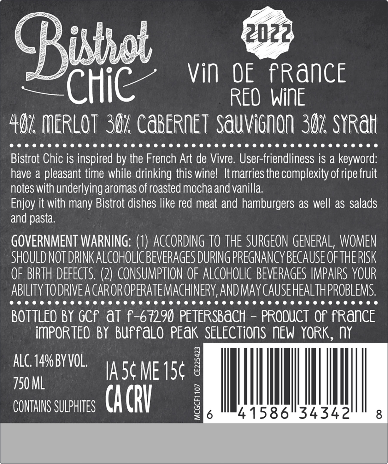 TABC label artwork for Bistro Chic Red Blend