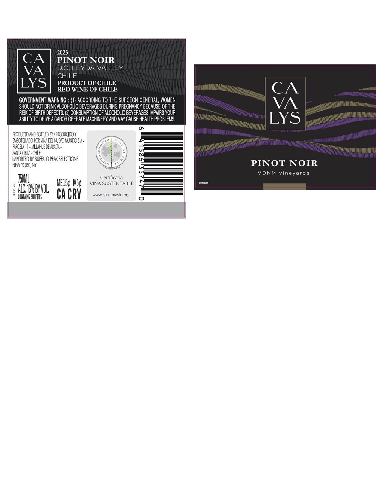 TABC label artwork for Cavalys Pinot Noir