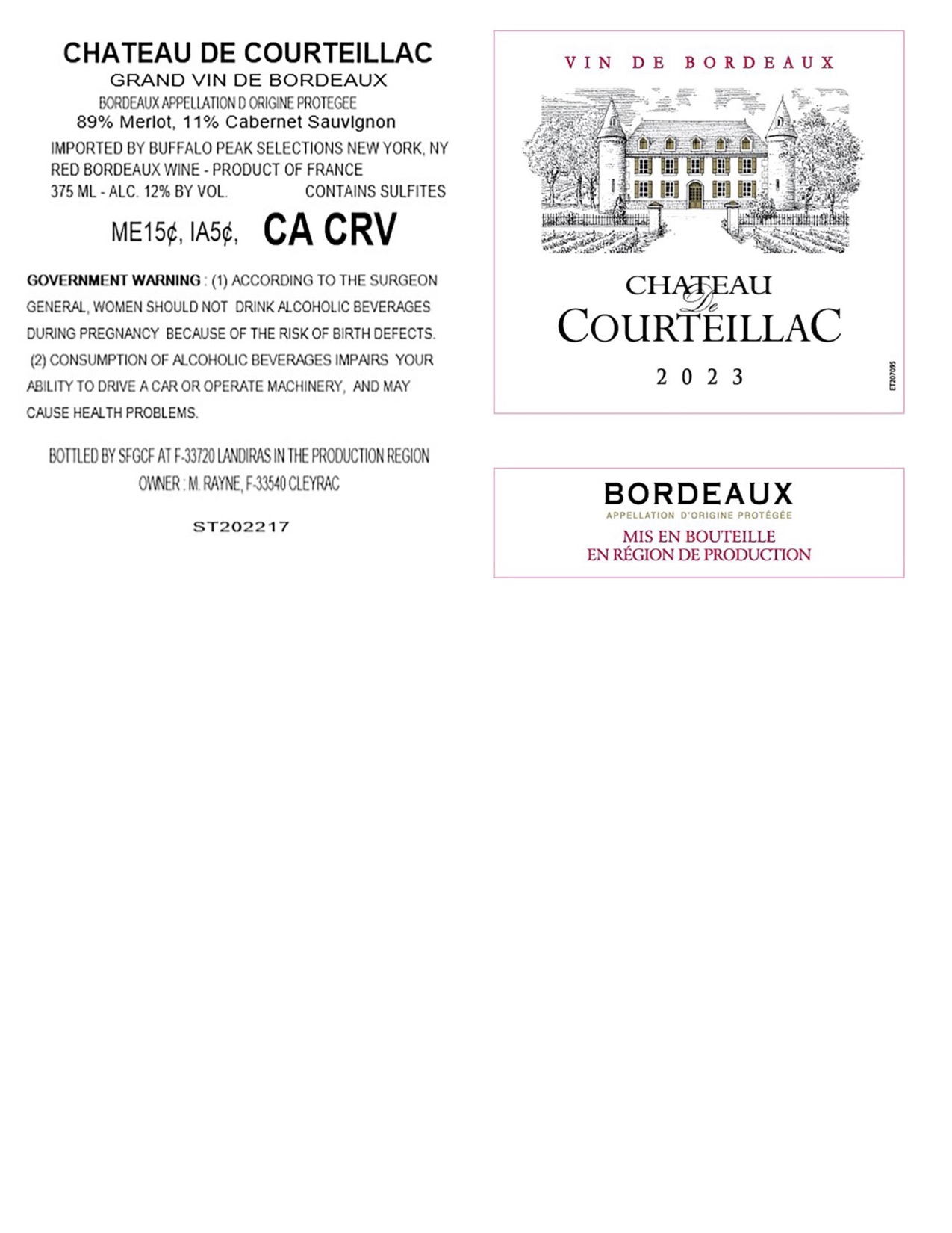 TABC label artwork for Chateau de Courteillac