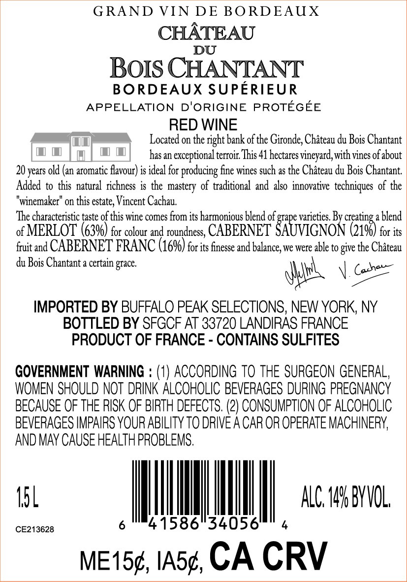TABC label artwork for Chateau Bois Chantant Bordeaux Superieur (1.5L)