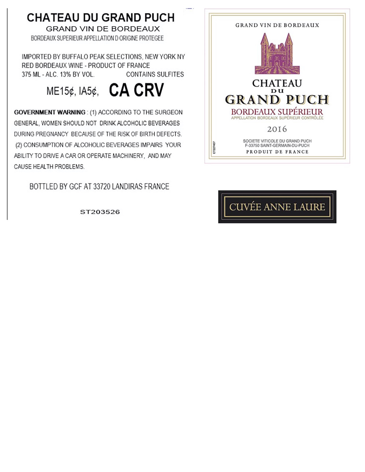 TABC label artwork for Chateau du Grand Puch