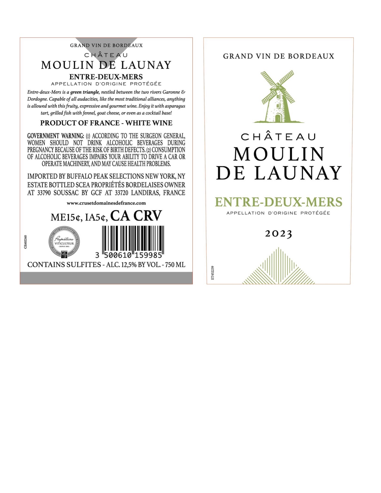 TABC label artwork for Chateau Moulin de Launay Entre Deux Mers Blanc