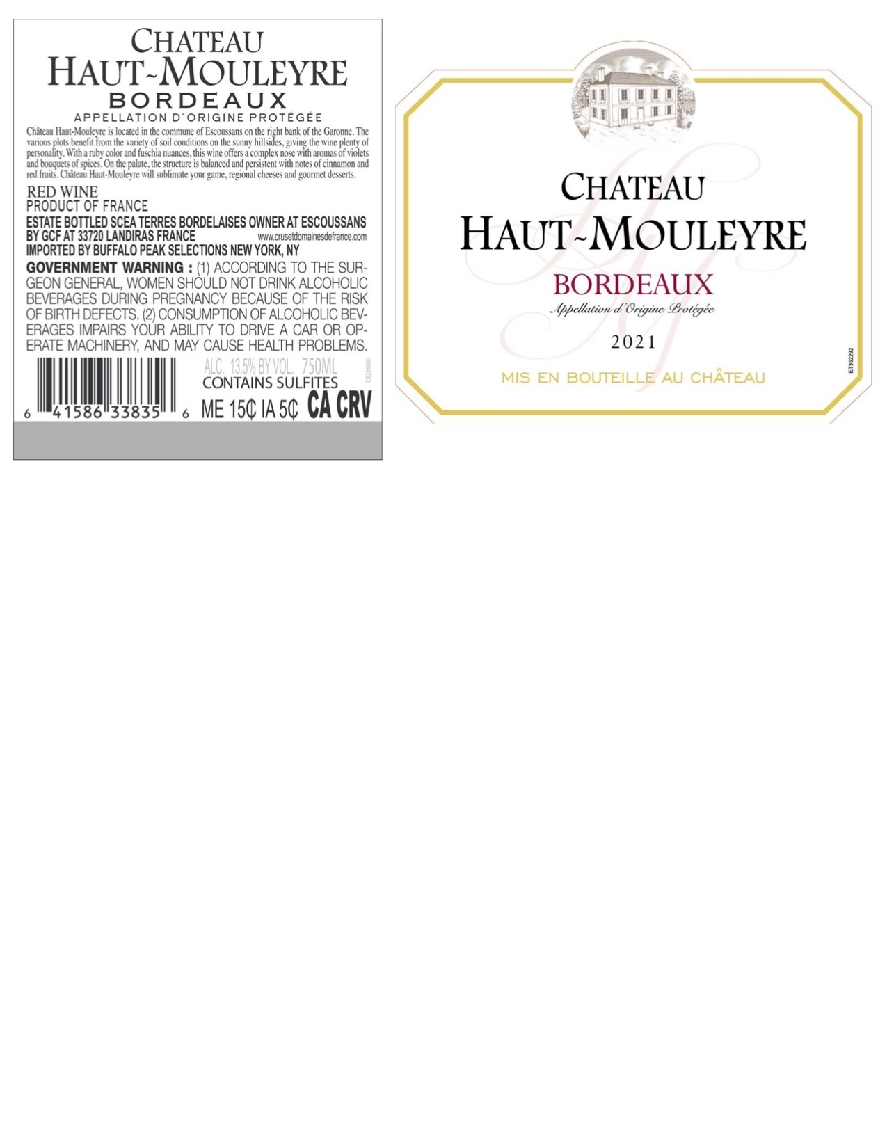 TABC label artwork for Chateau Haut-Mouleyre Bordeaux (750ml)