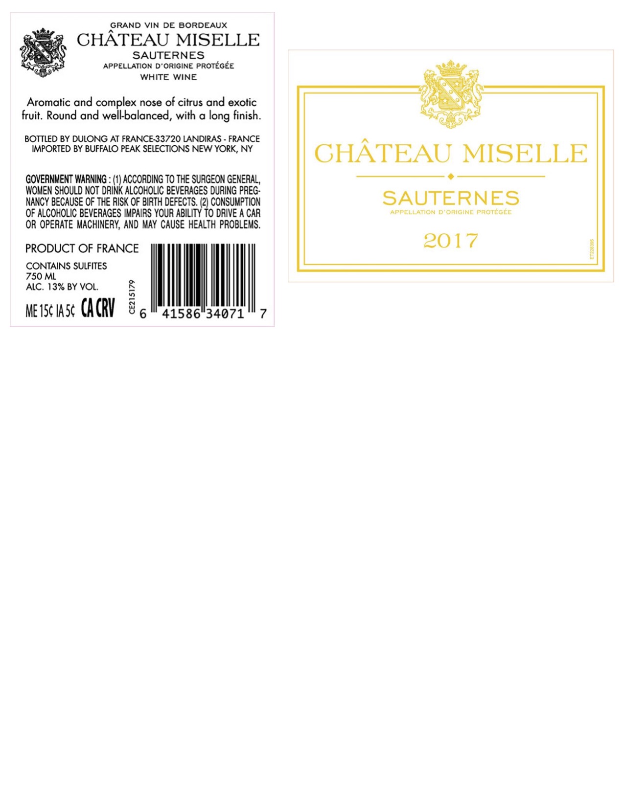 TABC label artwork for Chateau Miselle Sauternes