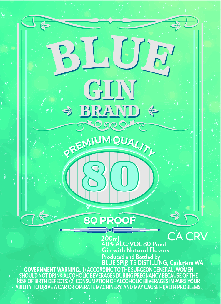 TABC label artwork for Blue Gin Brand