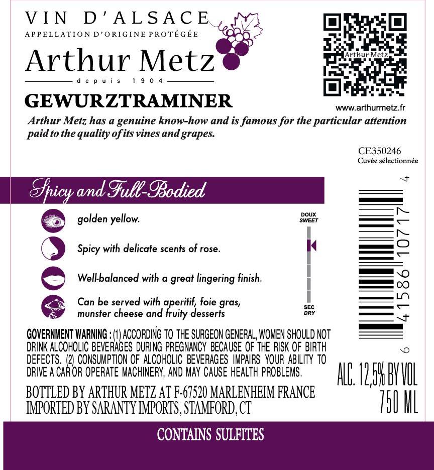 TABC label artwork for Arthur Metz Gewurztraminer