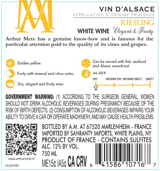 TABC label artwork for Arthur Metz Riesling