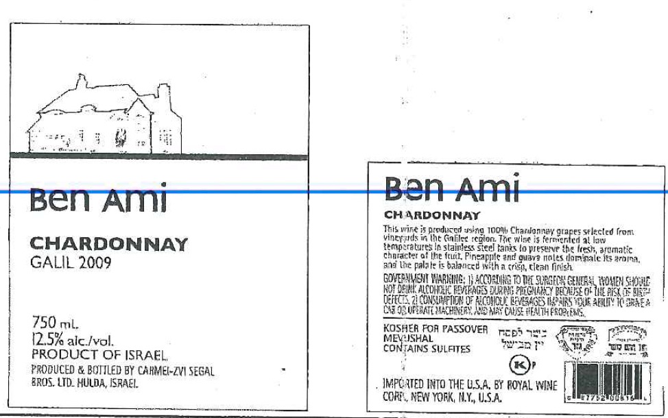 TABC label artwork for Ben Ami Chardonnay