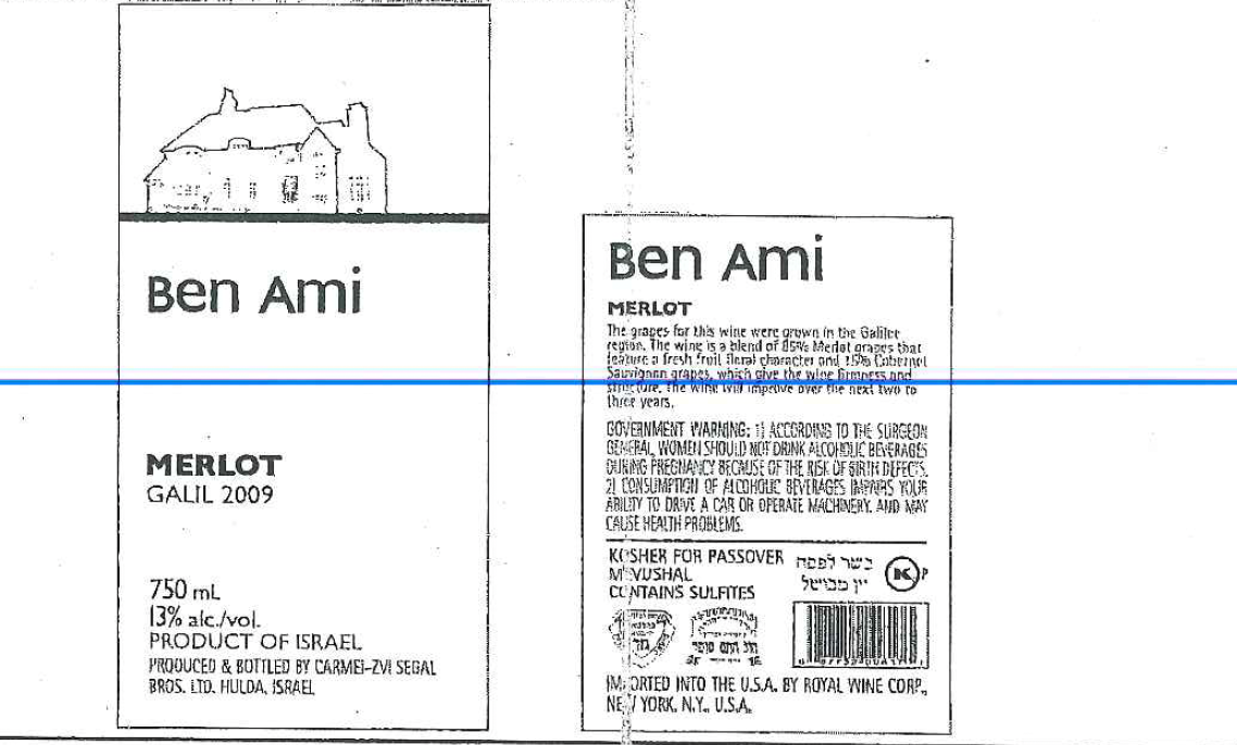 TABC label artwork for Ben Ami Merlot