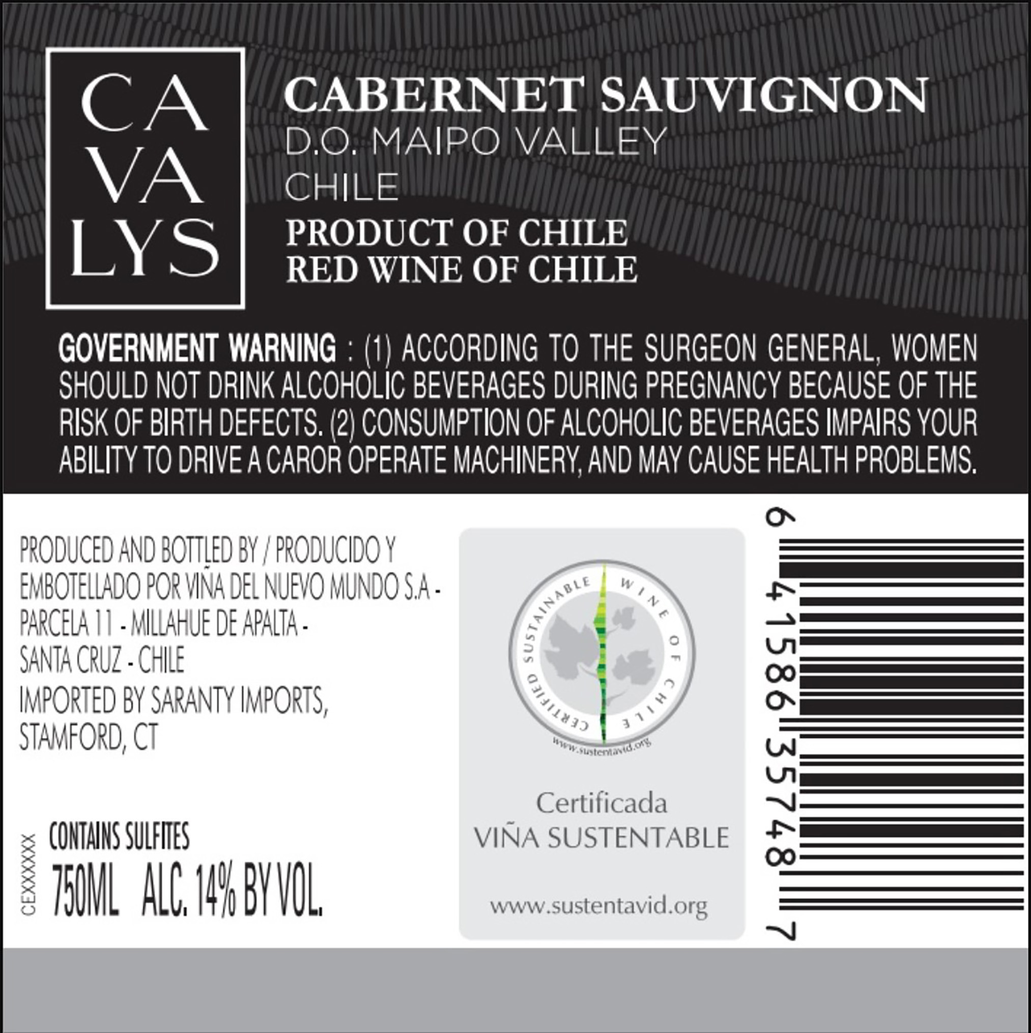 TABC label artwork for Cavalys Cabernet Sauvignon