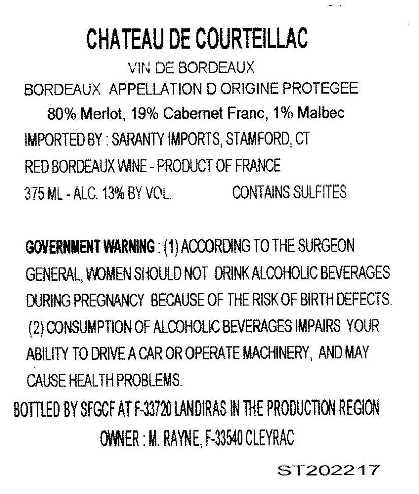 TABC label artwork for Chateau de Courteillac