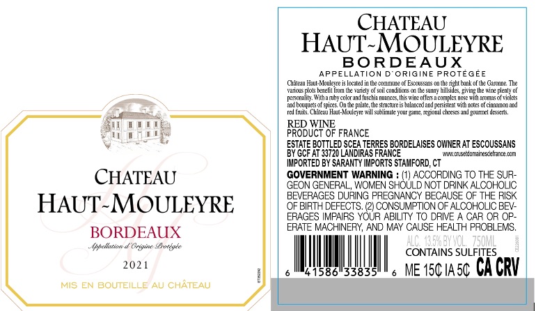 TABC label artwork for CHATEAU HAUT MOULEYRE RED
