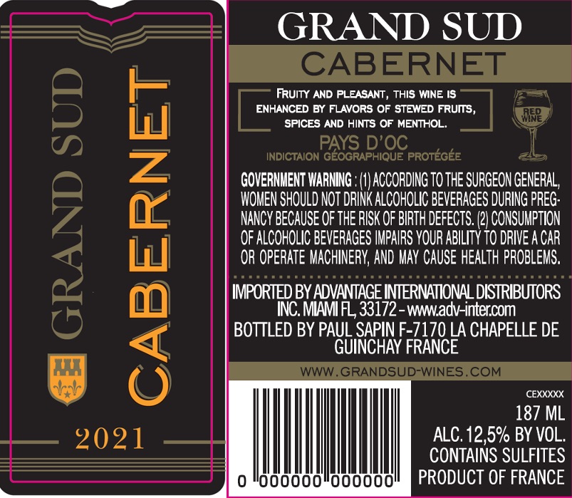 TABC label artwork for Grand Sud Cabernet (187ml)