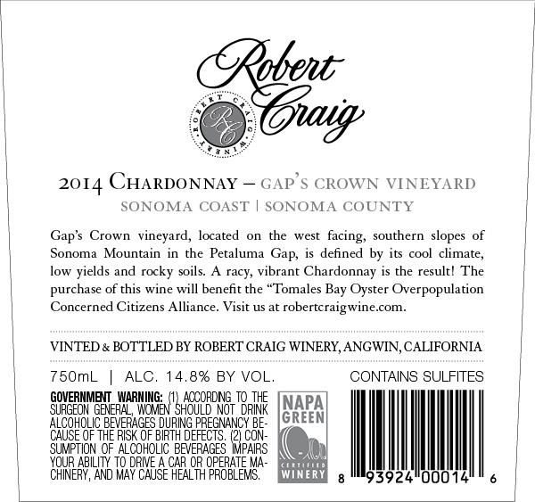 TABC label artwork for Robert Craig Winery Gap's Crown Chardonnay