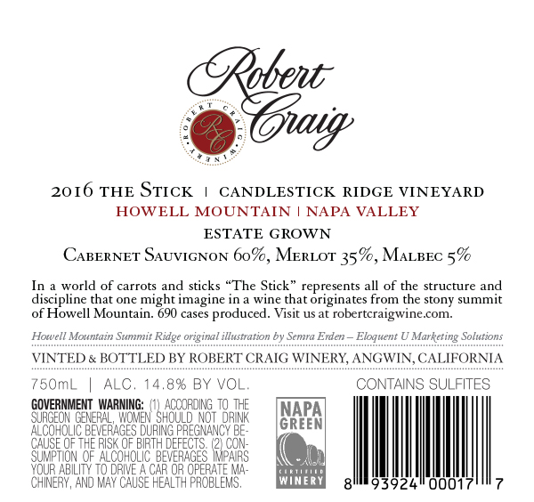 TABC label artwork for Robert Craig Winery The Stick