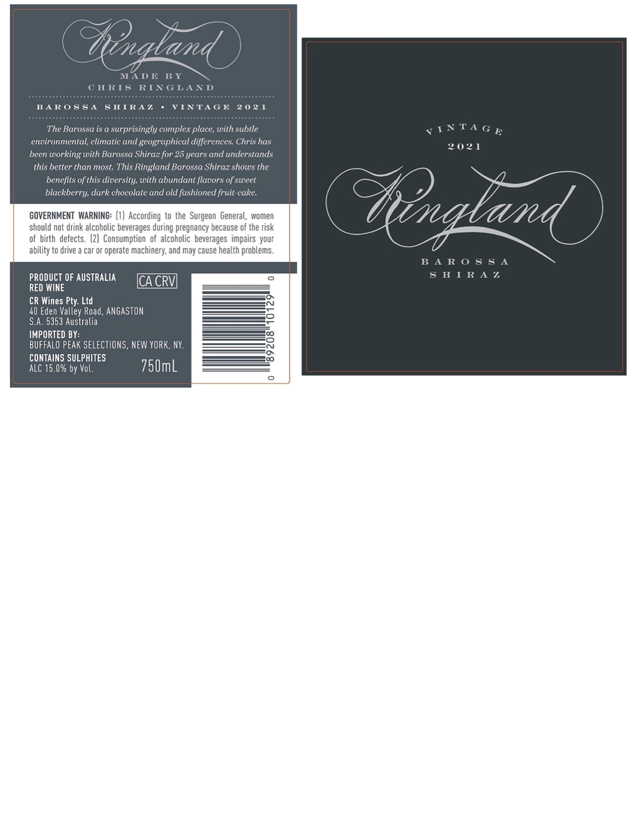 TABC label artwork for Ringland Barossa Shiraz