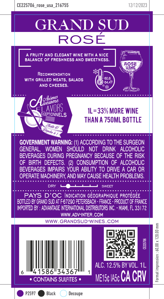 TABC label artwork for Grand Sud Rose