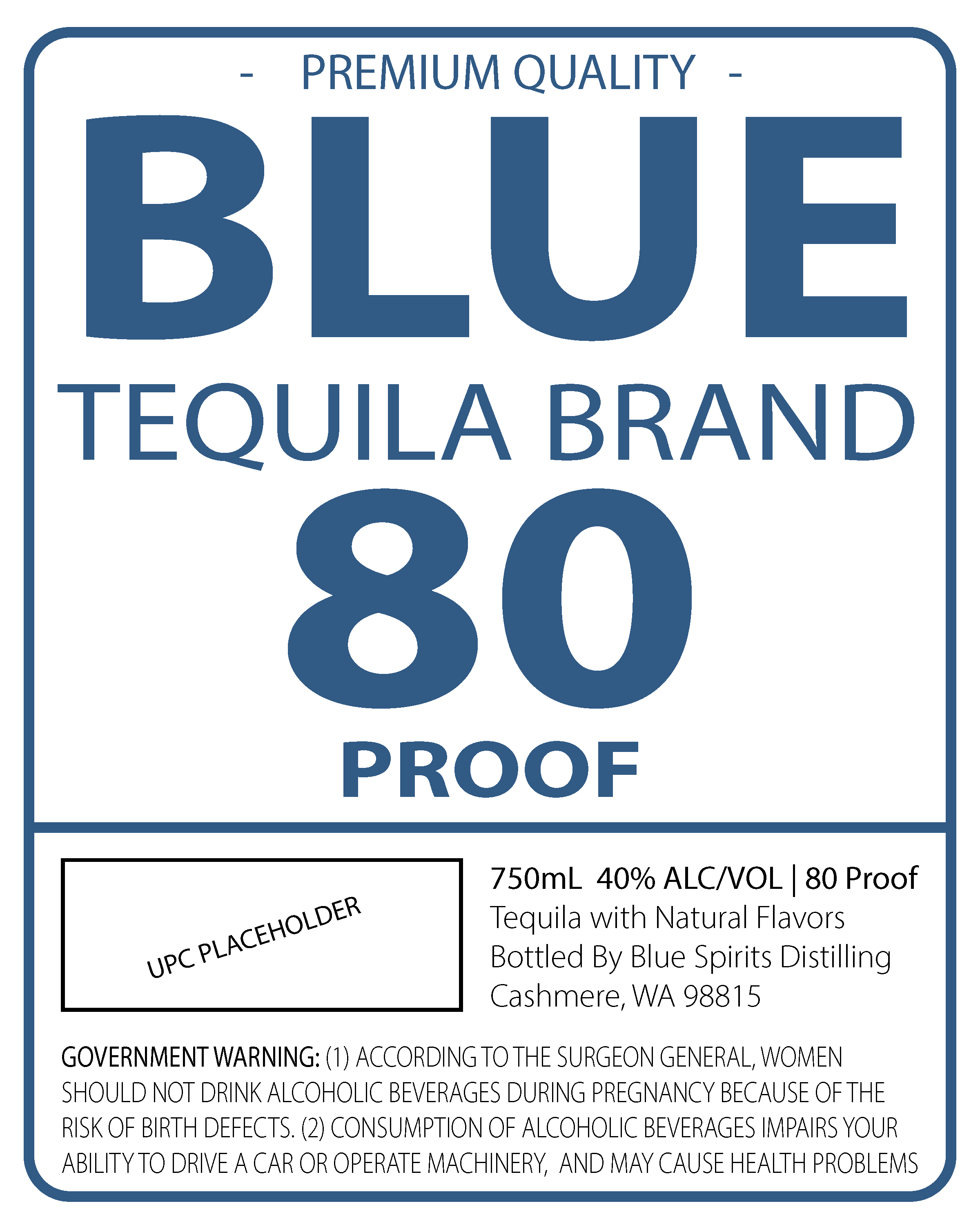 TABC label artwork for Blue Tequila Brand (750mL)