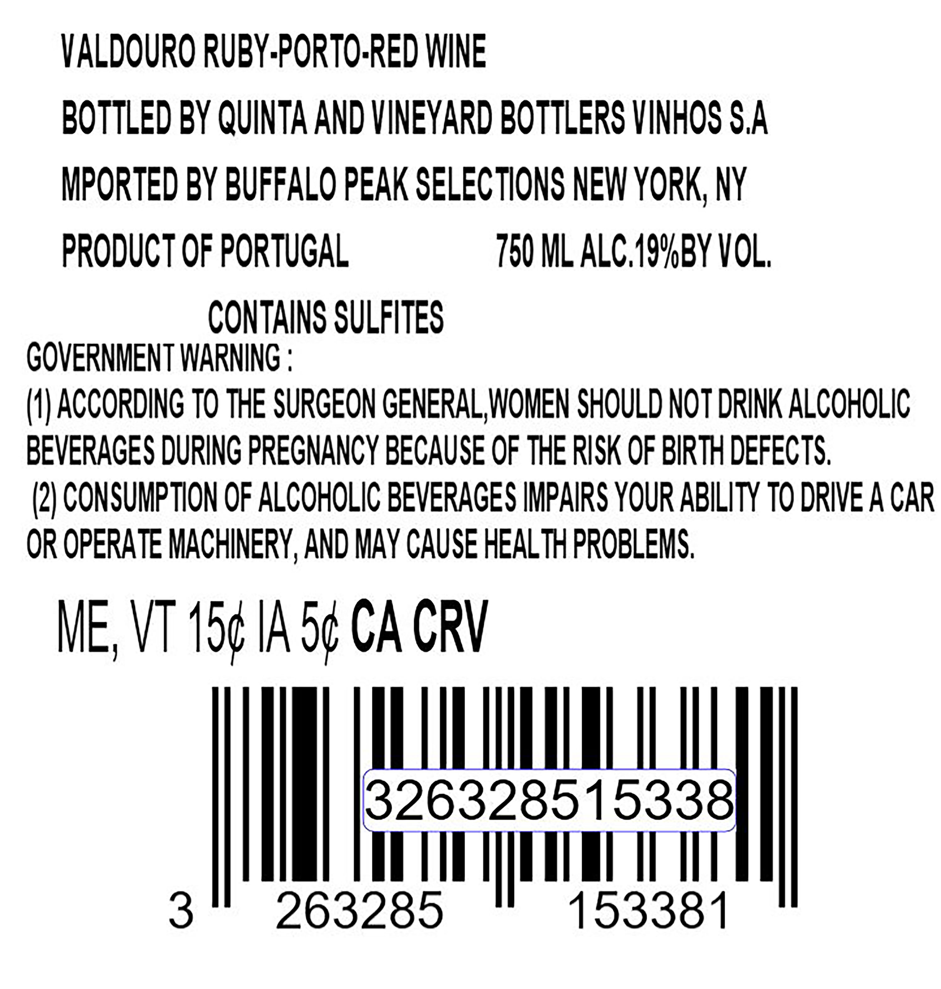 TABC label artwork for Porto Valdouro Ruby Port