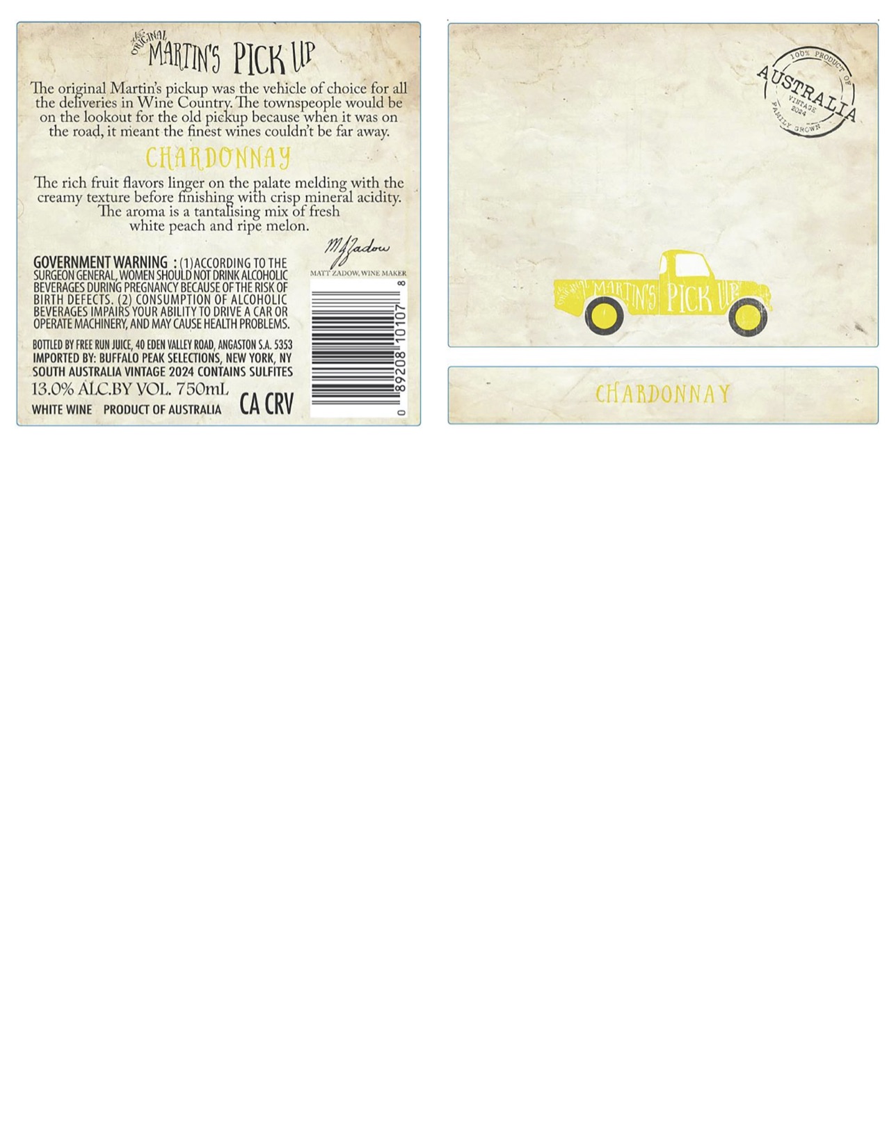 TABC label artwork for Martin's Pick Up Chardonnay