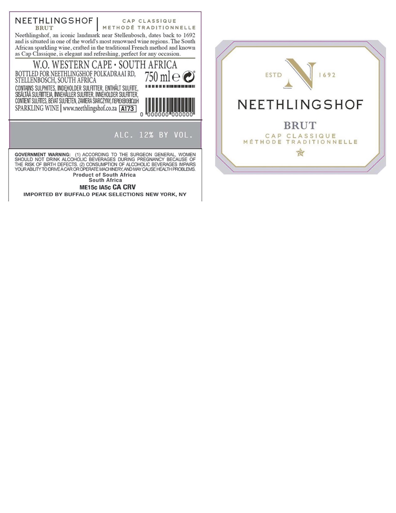 TABC label artwork for Neethlingshof Cap Classique Brut