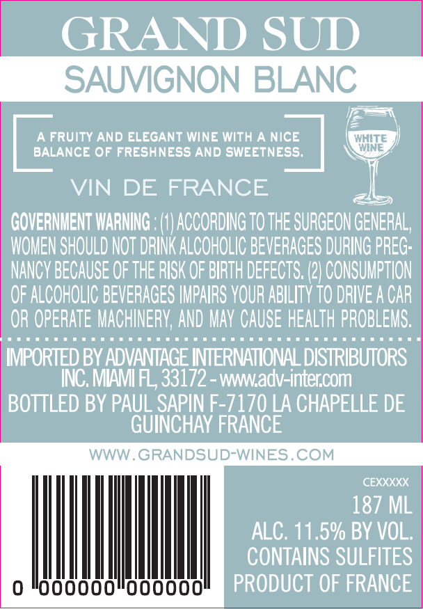 TABC label artwork for Grand Sud Sauvignon Blanc