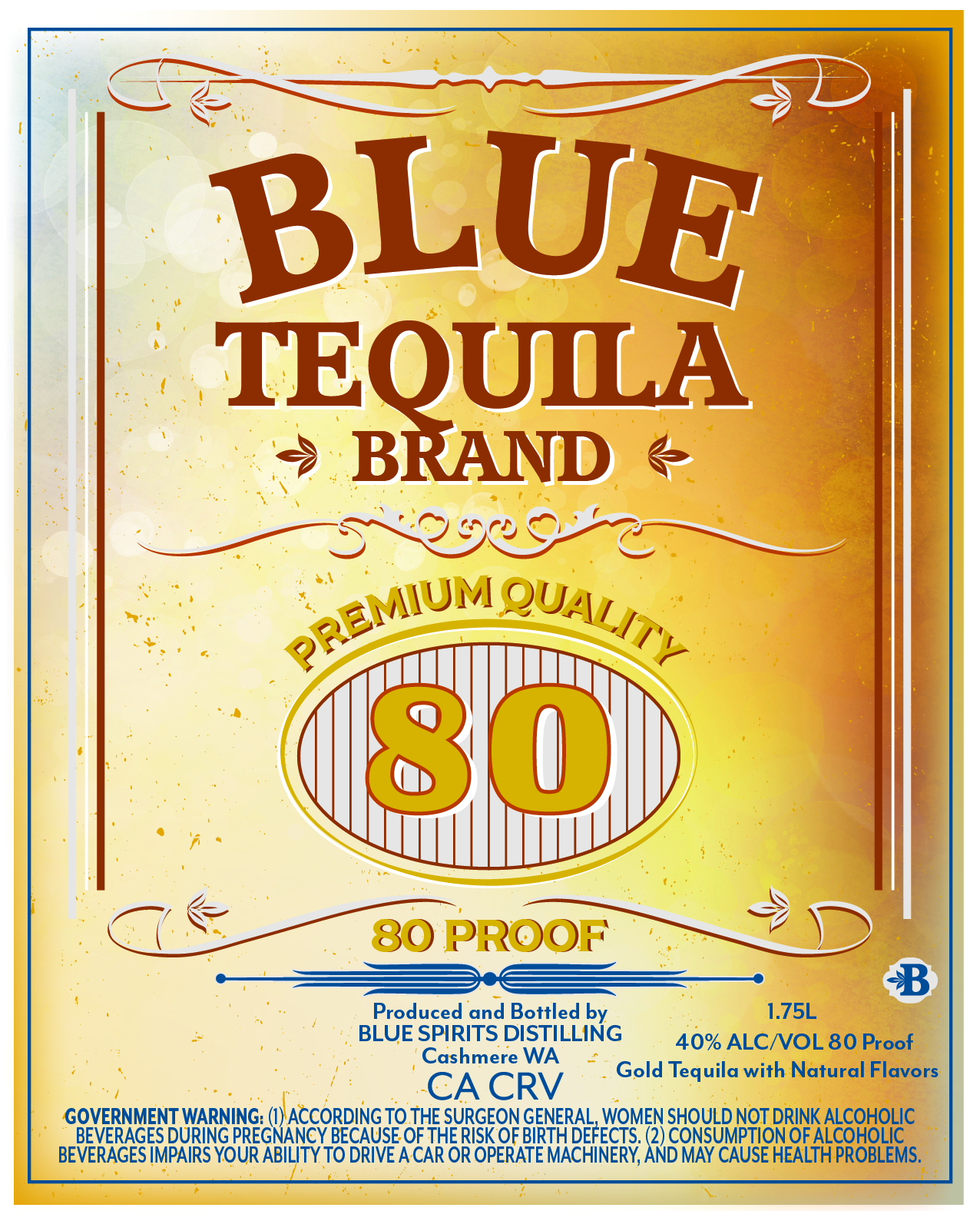 TABC label artwork for Blue Tequila Brand Gold (1.75L)