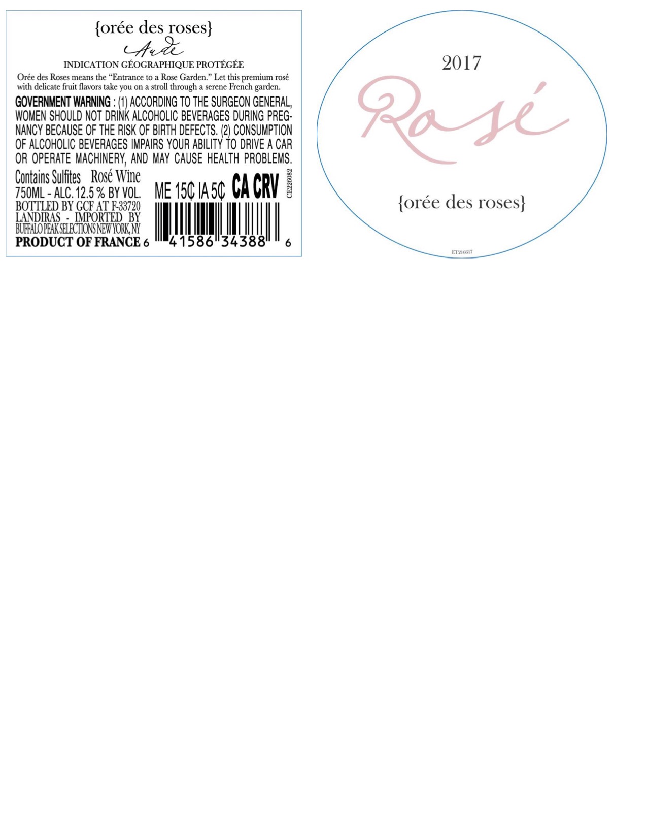 TABC label artwork for Oree des Roses Rose Wine