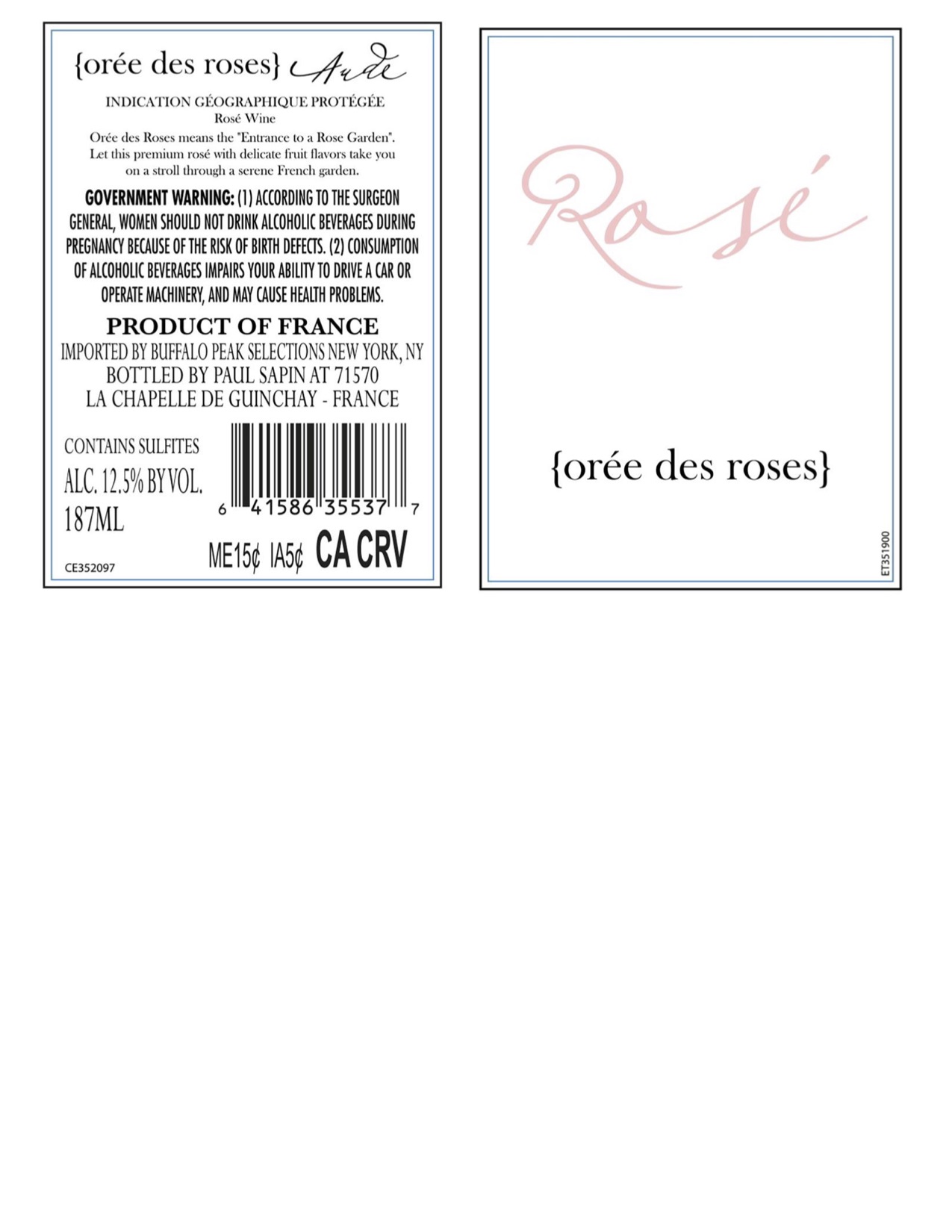 TABC label artwork for Oree Des Roses Rose Wine