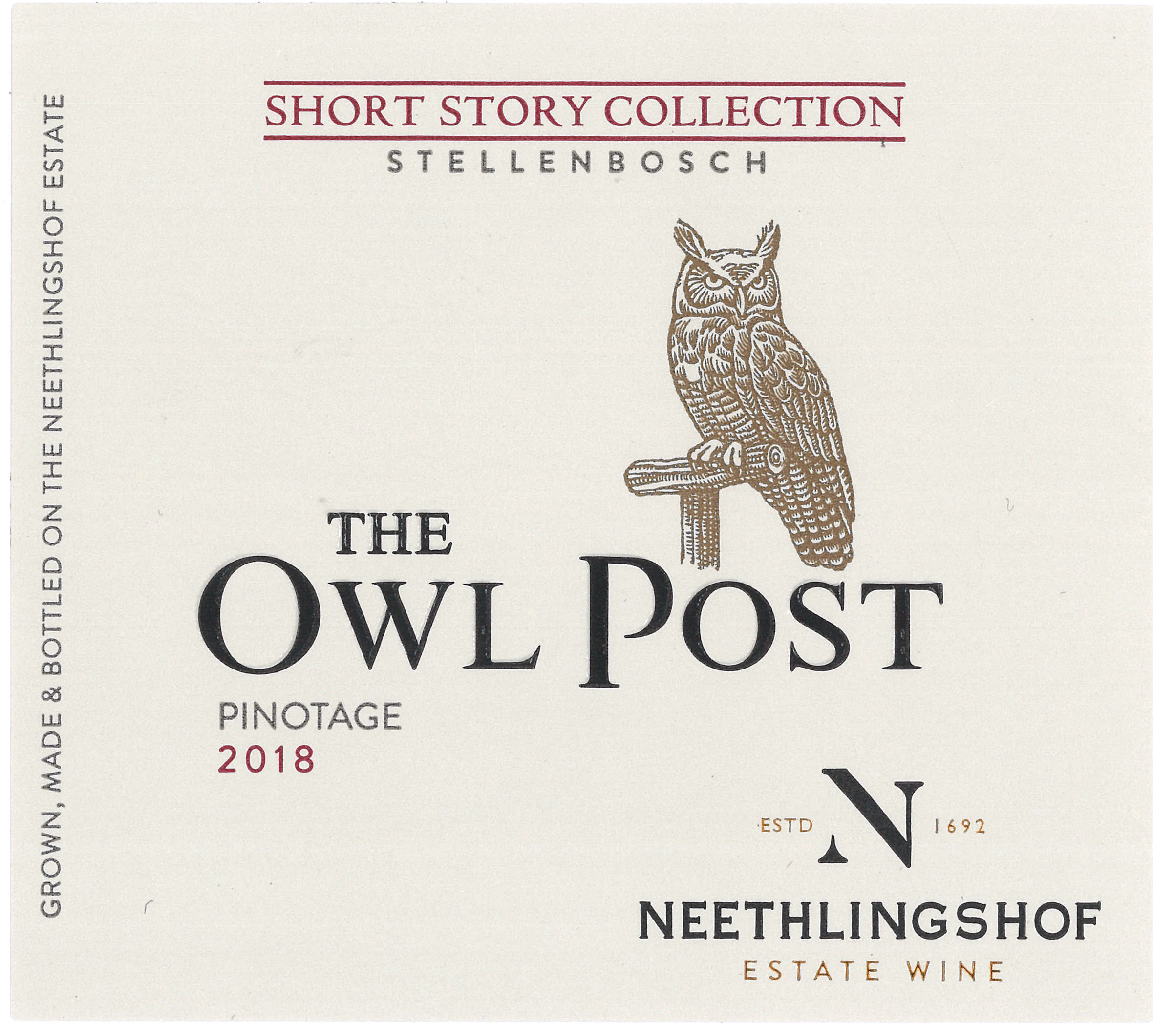 TABC label artwork for Neethlingshof The Owl Post Pinotage