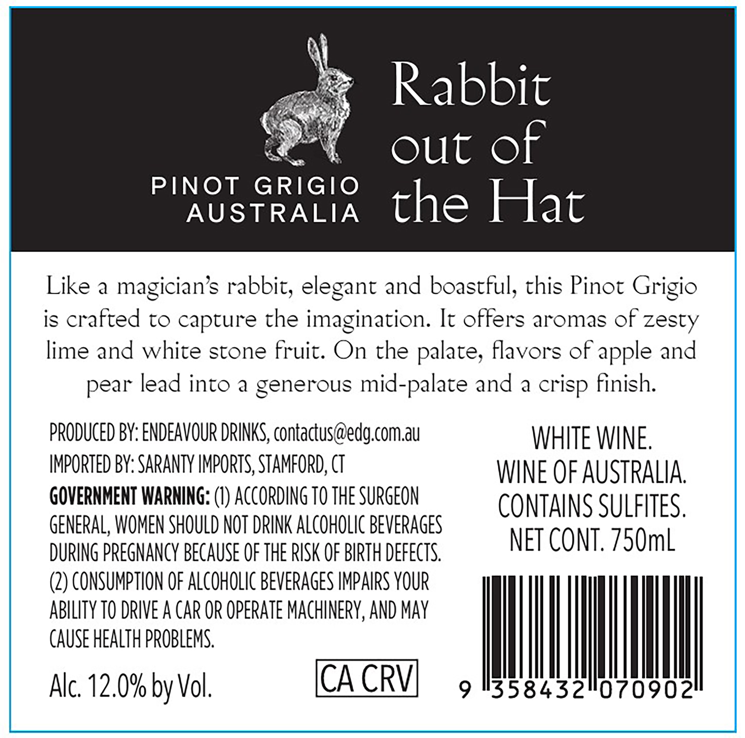 TABC label artwork for Rabbit Out Of The Hat Pinot Grigio