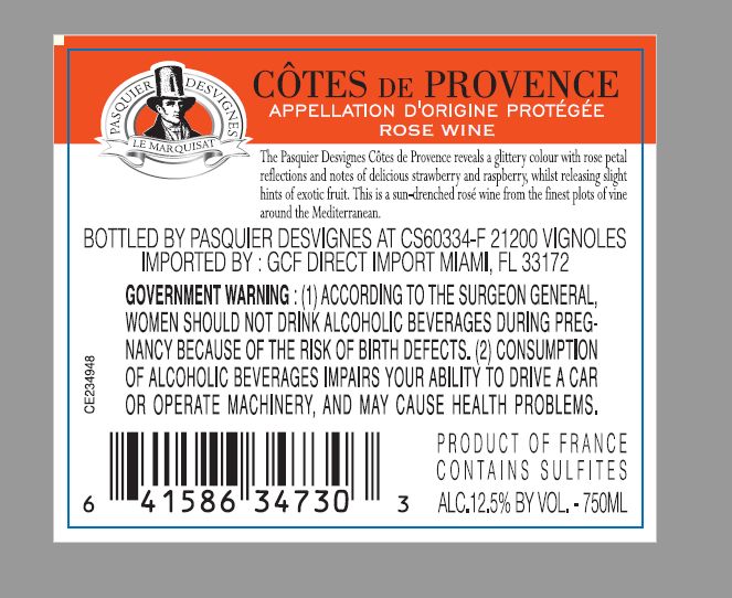 TABC label artwork for Pasquier Desvignes Cotes de Provence Rose
