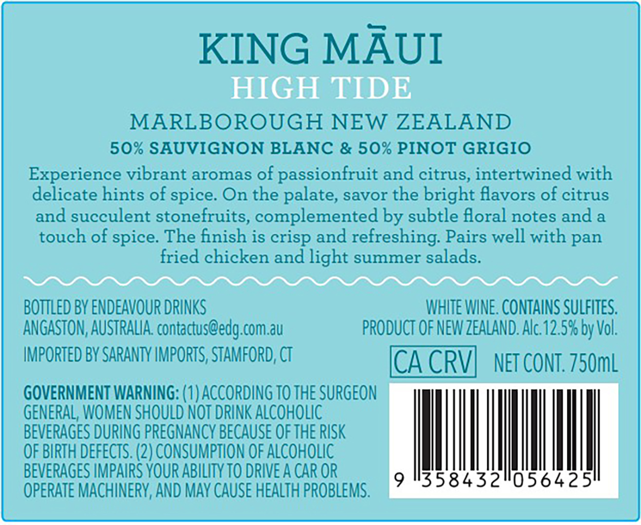 TABC label artwork for King Maui 'High Tide' Marlborough Sauvignon Blanc Pinot Grigio
