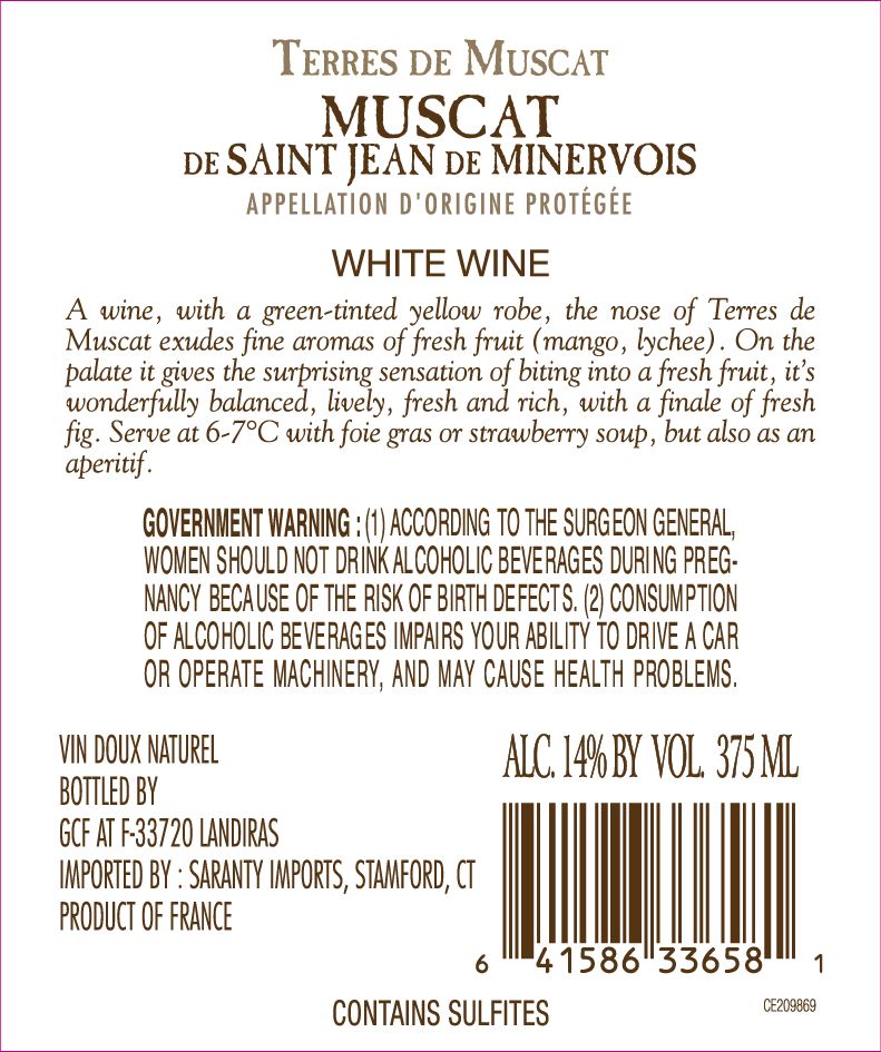TABC label artwork for Terres de Muscat de St Jean de Minervois